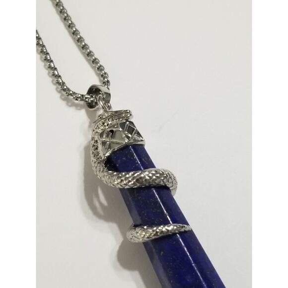 Silvertone 14" necklace with a blue pendant with snake n166* - Picture 3 of 8